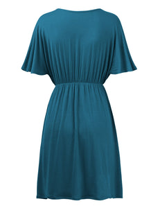WDR 1338 Women's Airy Short Sleeve Kimono Style Deep V Neck Dress Top