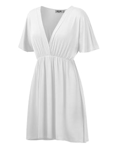 WDR 1338 Women's Airy Short Sleeve Kimono Style Deep V Neck Dress Top