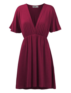WDR 1338 Women's Airy Short Sleeve Kimono Style Deep V Neck Dress Top