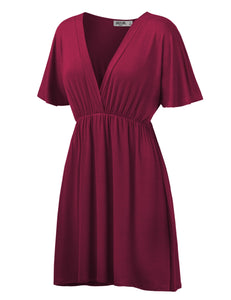 WDR 1338 Women's Airy Short Sleeve Kimono Style Deep V Neck Dress Top