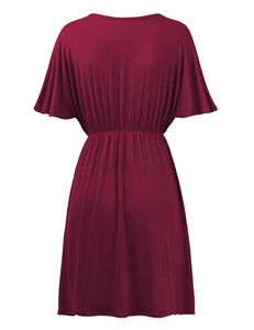 WDR 1338 Women's Airy Short Sleeve Kimono Style Deep V Neck Dress Top