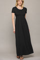 WDR2284 Womens Short Sleeve Loose Plain Casual Long Maxi Dresses with Pockets