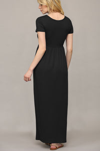 WDR2284 Womens Short Sleeve Loose Plain Casual Long Maxi Dresses with Pockets