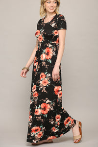 WDR2284 Womens Short Sleeve Loose Plain Casual Long Maxi Dresses with Pockets