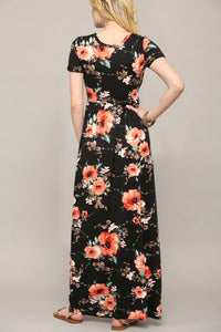 WDR2284 Womens Short Sleeve Loose Plain Casual Long Maxi Dresses with Pockets