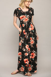 WDR2284 Womens Short Sleeve Loose Plain Casual Long Maxi Dresses with Pockets