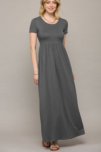 WDR2284 Womens Short Sleeve Loose Plain Casual Long Maxi Dresses with Pockets