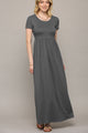 WDR2284 Womens Short Sleeve Loose Plain Casual Long Maxi Dresses with Pockets