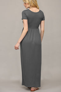 WDR2284 Womens Short Sleeve Loose Plain Casual Long Maxi Dresses with Pockets