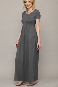 WDR2284 Womens Short Sleeve Loose Plain Casual Long Maxi Dresses with Pockets