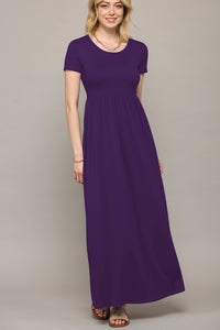 WDR2284 Womens Short Sleeve Loose Plain Casual Long Maxi Dresses with Pockets