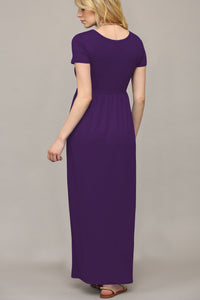 WDR2284 Womens Short Sleeve Loose Plain Casual Long Maxi Dresses with Pockets