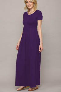 WDR2284 Womens Short Sleeve Loose Plain Casual Long Maxi Dresses with Pockets