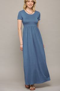WDR2284 Womens Short Sleeve Loose Plain Casual Long Maxi Dresses with Pockets