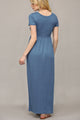 WDR2284 Womens Short Sleeve Loose Plain Casual Long Maxi Dresses with Pockets