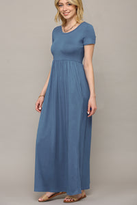 WDR2284 Womens Short Sleeve Loose Plain Casual Long Maxi Dresses with Pockets