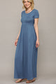 WDR2284 Womens Short Sleeve Loose Plain Casual Long Maxi Dresses with Pockets