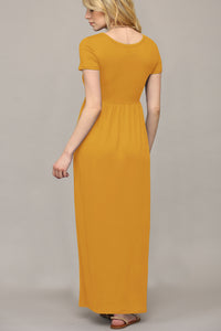 WDR2284 Womens Short Sleeve Loose Plain Casual Long Maxi Dresses with Pockets
