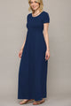 WDR2284 Womens Short Sleeve Loose Plain Casual Long Maxi Dresses with Pockets