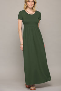 WDR2284 Womens Short Sleeve Loose Plain Casual Long Maxi Dresses with Pockets