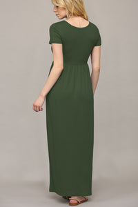 WDR2284 Womens Short Sleeve Loose Plain Casual Long Maxi Dresses with Pockets