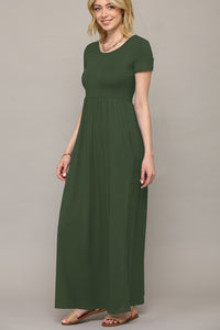 WDR2284 Womens Short Sleeve Loose Plain Casual Long Maxi Dresses with Pockets