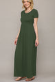 WDR2284 Womens Short Sleeve Loose Plain Casual Long Maxi Dresses with Pockets