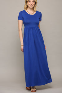 WDR2284 Womens Short Sleeve Loose Plain Casual Long Maxi Dresses with Pockets