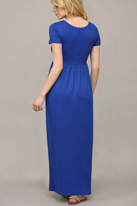 WDR2284 Womens Short Sleeve Loose Plain Casual Long Maxi Dresses with Pockets