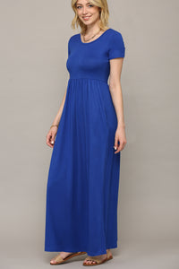 WDR2284 Womens Short Sleeve Loose Plain Casual Long Maxi Dresses with Pockets