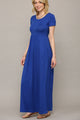 WDR2284 Womens Short Sleeve Loose Plain Casual Long Maxi Dresses with Pockets