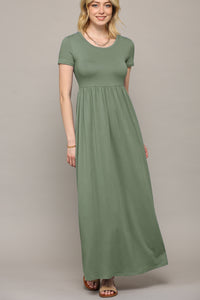WDR2284 Womens Short Sleeve Loose Plain Casual Long Maxi Dresses with Pockets