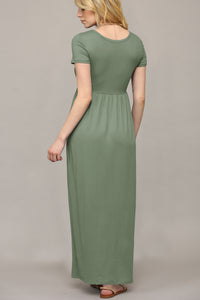 WDR2284 Womens Short Sleeve Loose Plain Casual Long Maxi Dresses with Pockets