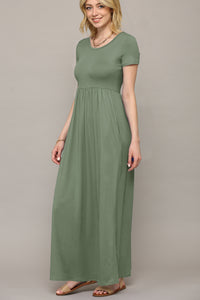 WDR2284 Womens Short Sleeve Loose Plain Casual Long Maxi Dresses with Pockets