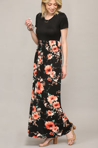 WDR2284 Womens Short Sleeve Loose Plain Casual Long Maxi Dresses with Pockets
