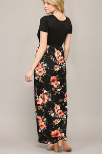 WDR2284 Womens Short Sleeve Loose Plain Casual Long Maxi Dresses with Pockets