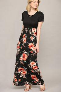 WDR2284 Womens Short Sleeve Loose Plain Casual Long Maxi Dresses with Pockets