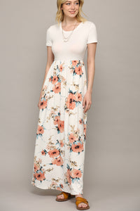 WDR2284 Womens Short Sleeve Loose Plain Casual Long Maxi Dresses with Pockets