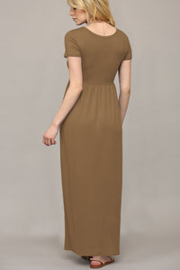 WDR2284 Womens Short Sleeve Loose Plain Casual Long Maxi Dresses with Pockets