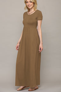 WDR2284 Womens Short Sleeve Loose Plain Casual Long Maxi Dresses with Pockets