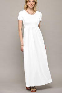 WDR2284 Womens Short Sleeve Loose Plain Casual Long Maxi Dresses with Pockets