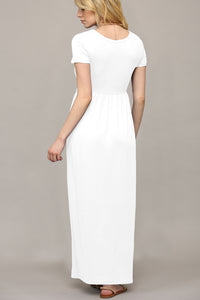 WDR2284 Womens Short Sleeve Loose Plain Casual Long Maxi Dresses with Pockets