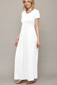 WDR2284 Womens Short Sleeve Loose Plain Casual Long Maxi Dresses with Pockets