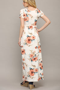 WDR2284 Womens Short Sleeve Loose Plain Casual Long Maxi Dresses with Pockets