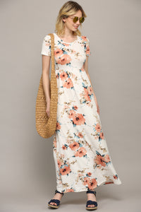 WDR2284 Womens Short Sleeve Loose Plain Casual Long Maxi Dresses with Pockets