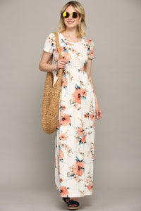 WDR2284 Womens Short Sleeve Loose Plain Casual Long Maxi Dresses with Pockets