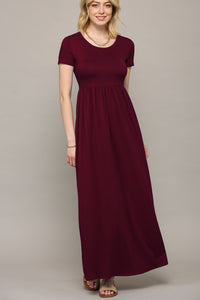WDR2284 Womens Short Sleeve Loose Plain Casual Long Maxi Dresses with Pockets