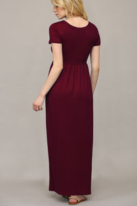 WDR2284 Womens Short Sleeve Loose Plain Casual Long Maxi Dresses with Pockets
