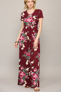 WDR2284 Womens Short Sleeve Loose Plain Casual Long Maxi Dresses with Pockets