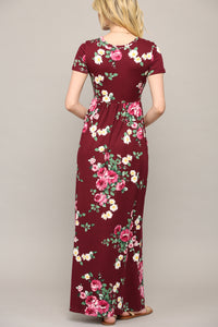 WDR2284 Womens Short Sleeve Loose Plain Casual Long Maxi Dresses with Pockets